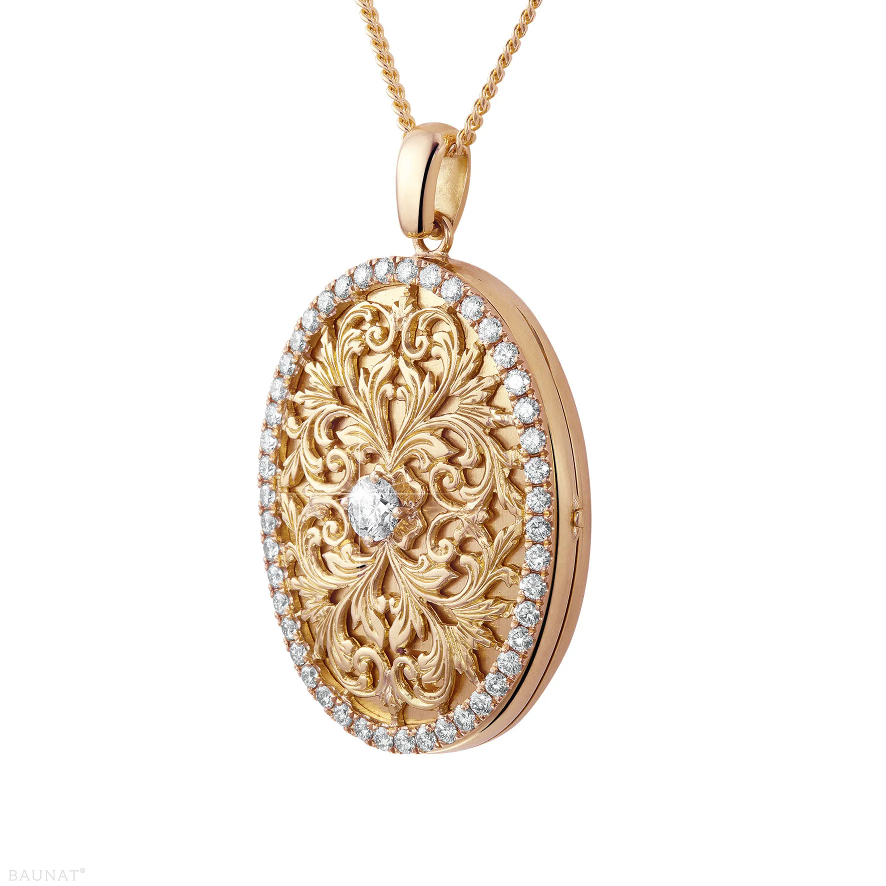 1.70 quilates medallón diseño con pequeños diamantes redondos en oro rojo 