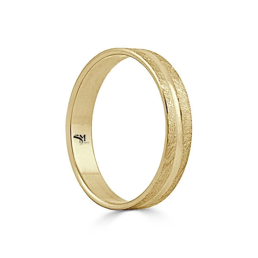 Alianza de oro 18k de 4 mm acabado efecto hielo y franja ondulada