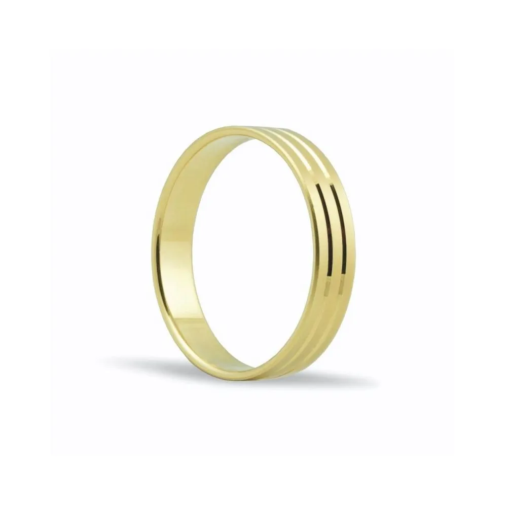 Alianza de oro 18k de 4 mm acabado mate y 2 franjas centrales