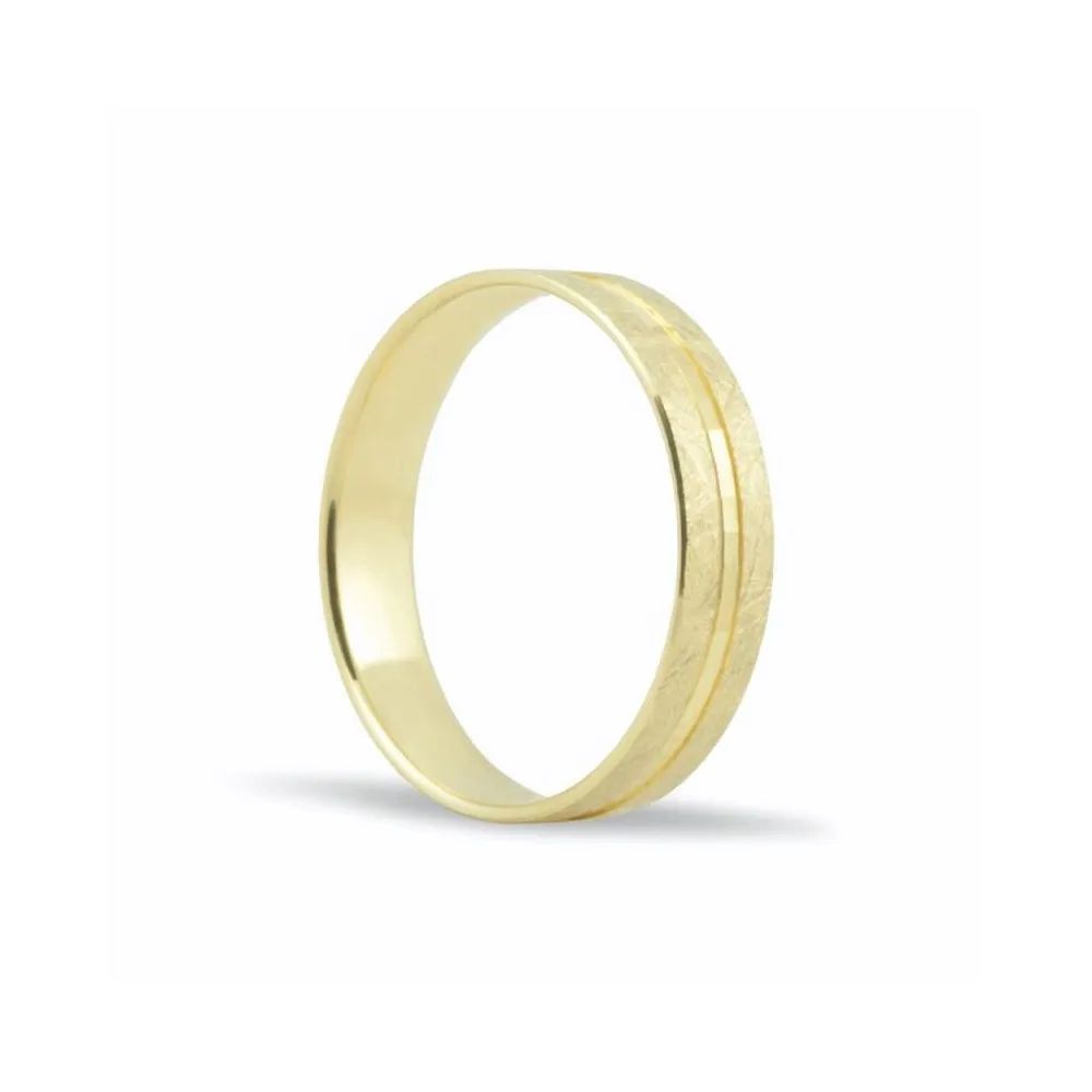 Alianza de oro 18k de 4,5 mm efecto hielo y linea central