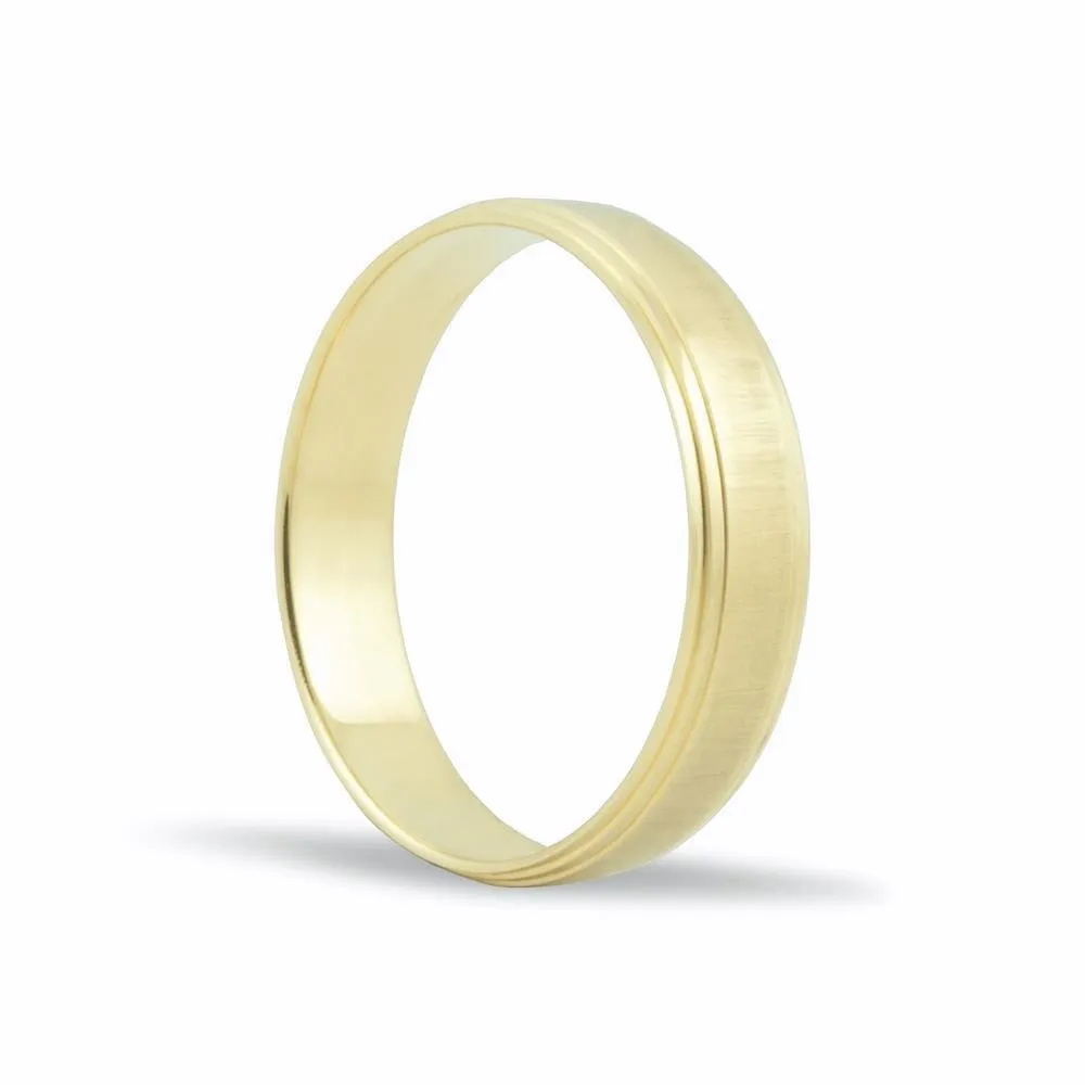 Alianza de oro 18k de 4,5 mm mate y 1 borde escalonado
