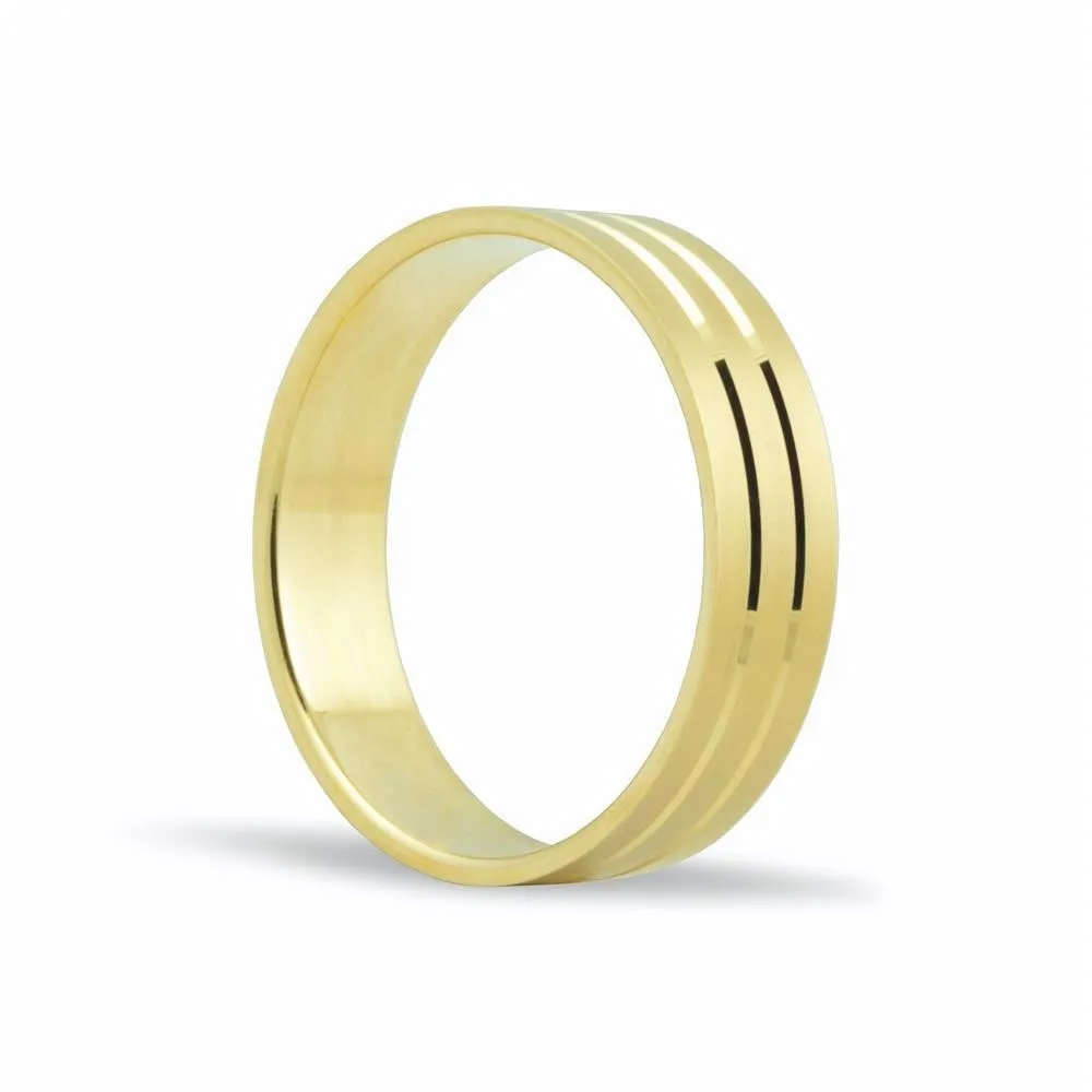 Alianza de oro 18k de 5 mm acabado satinado y 2 hendiduras