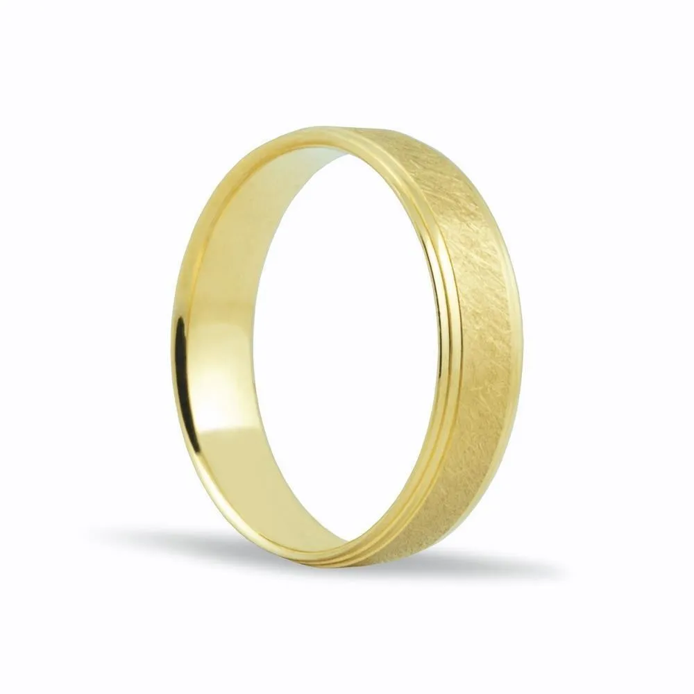 Alianza de oro 18k de 5 mm efecto hielo y 1 borde escalonado