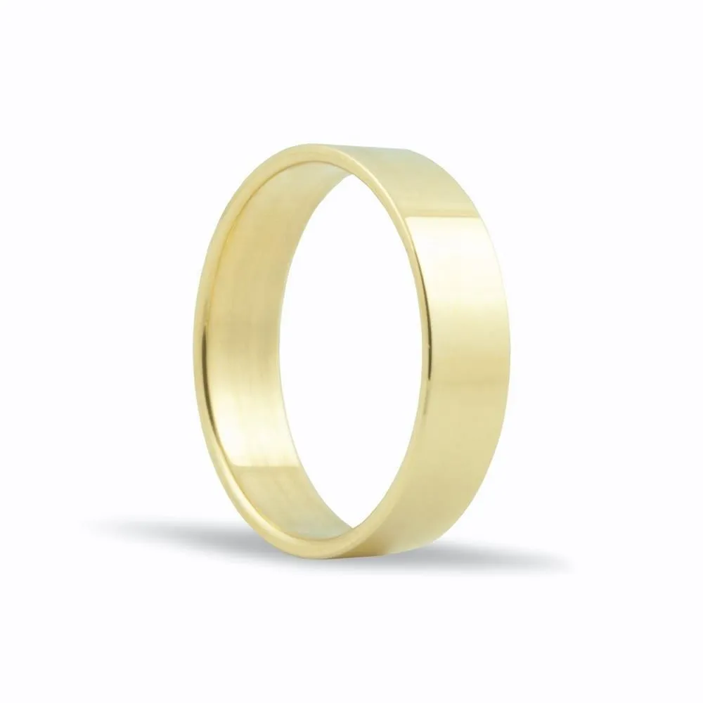 Alianza de oro 18K de 5 mm plana y acabado brillo