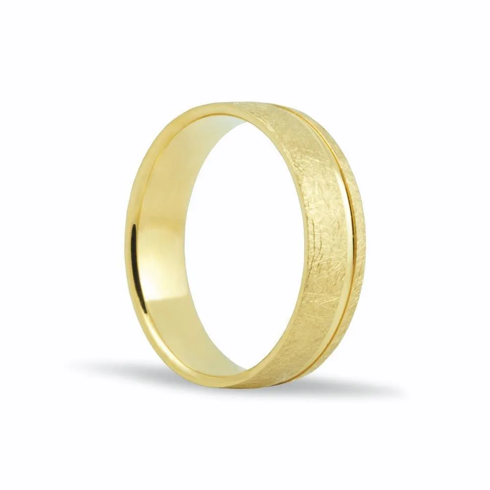 Alianza de oro 18k de 5,5 mm acabado efecto hielo y linea lateral