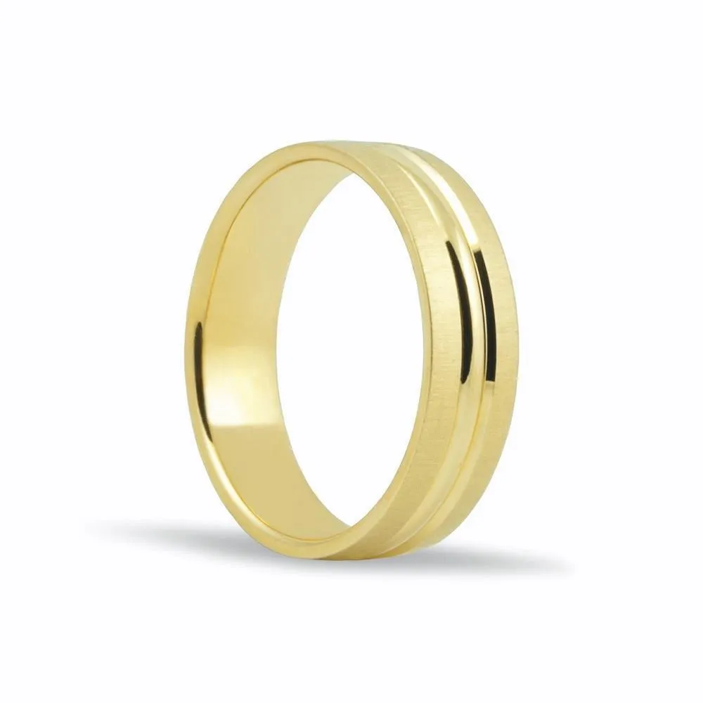 Alianza de oro 18k de 5,5 mm acbado mate y hendiduras en brillo