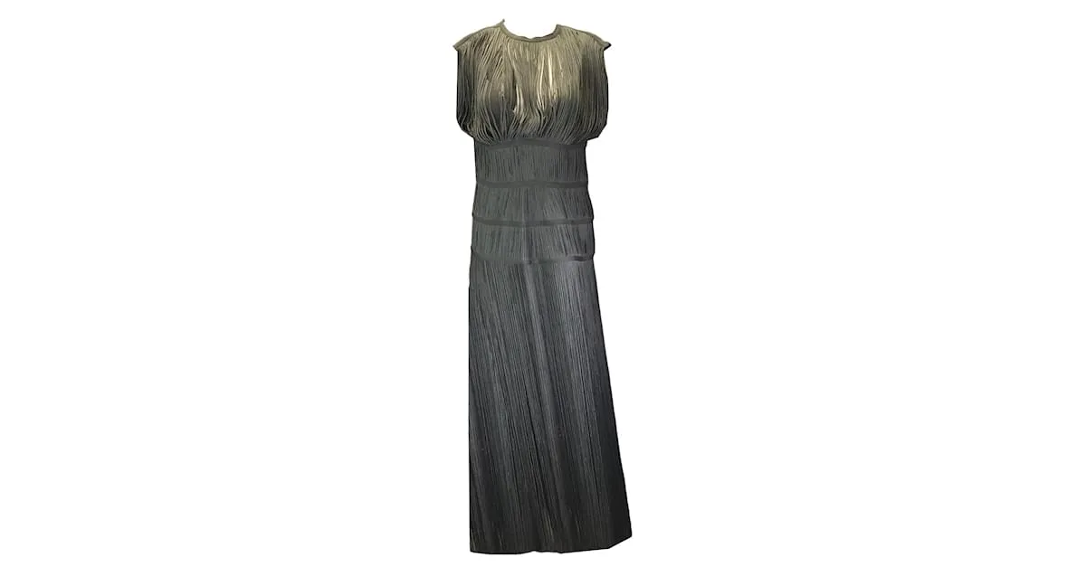 Autre Marque Herve Leger Vestido de punto con flecos gris carbón / Vestido formal 