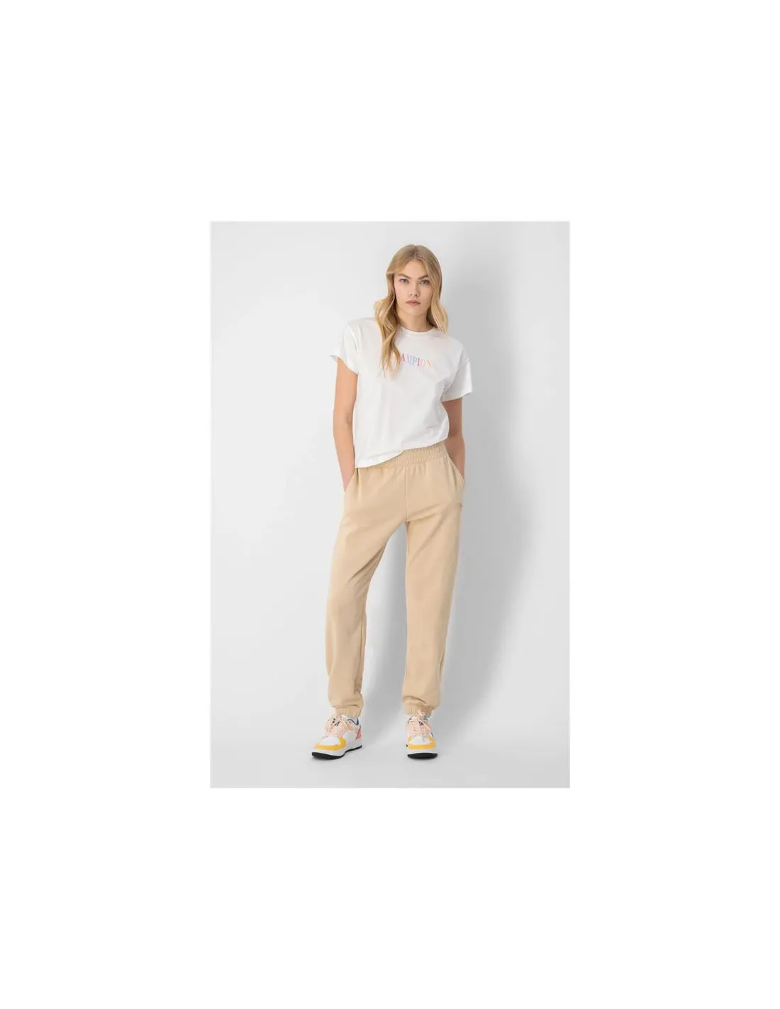 Camiseta Champion Crewneck Croptop Blanco Mujer