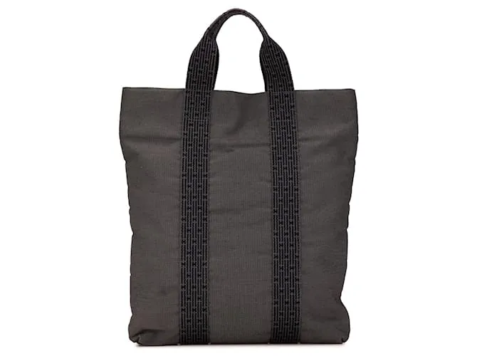 Cesta Herline de Lona Gris Hermès Castaño 