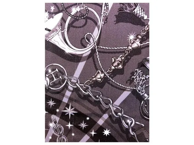 Hermès C’est La Fete seda vintage 70 Negro Gris Gris antracita 