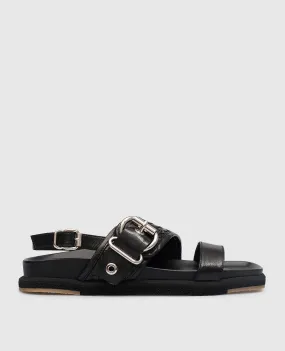 Laura Bellariva Black leather sandals with weaving