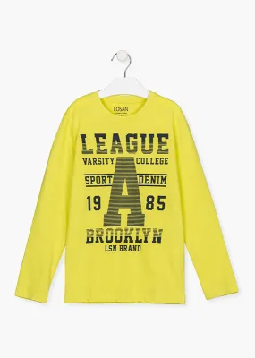 Playera manga larga verde pistacho LEAGUE VARSITY COLLEGE niño Losan