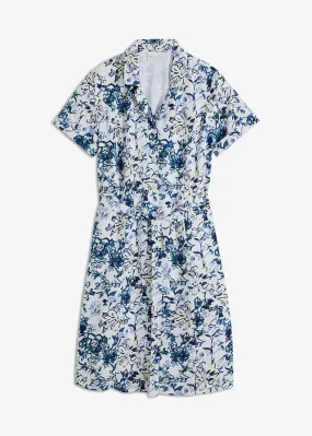 Vestido camisero blanco-azul acero-azul marino con flores