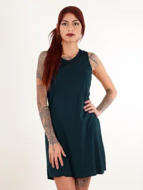 Vestido corto estampado sin mangas Lotus Vairë, Azul petróleo